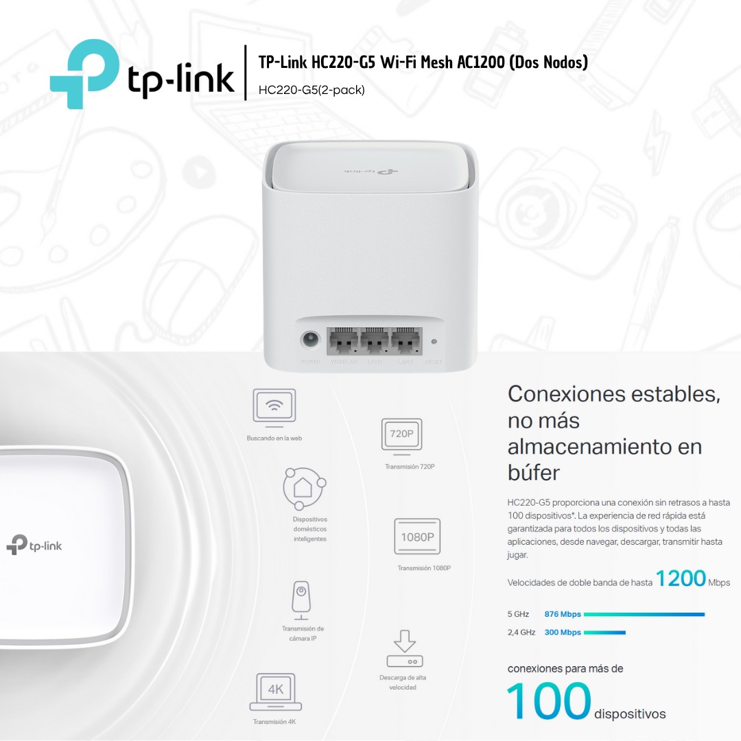 accesorios para electronica - Tp-Link Mesh System modelo HC220-G5 AC1200 Claro 4