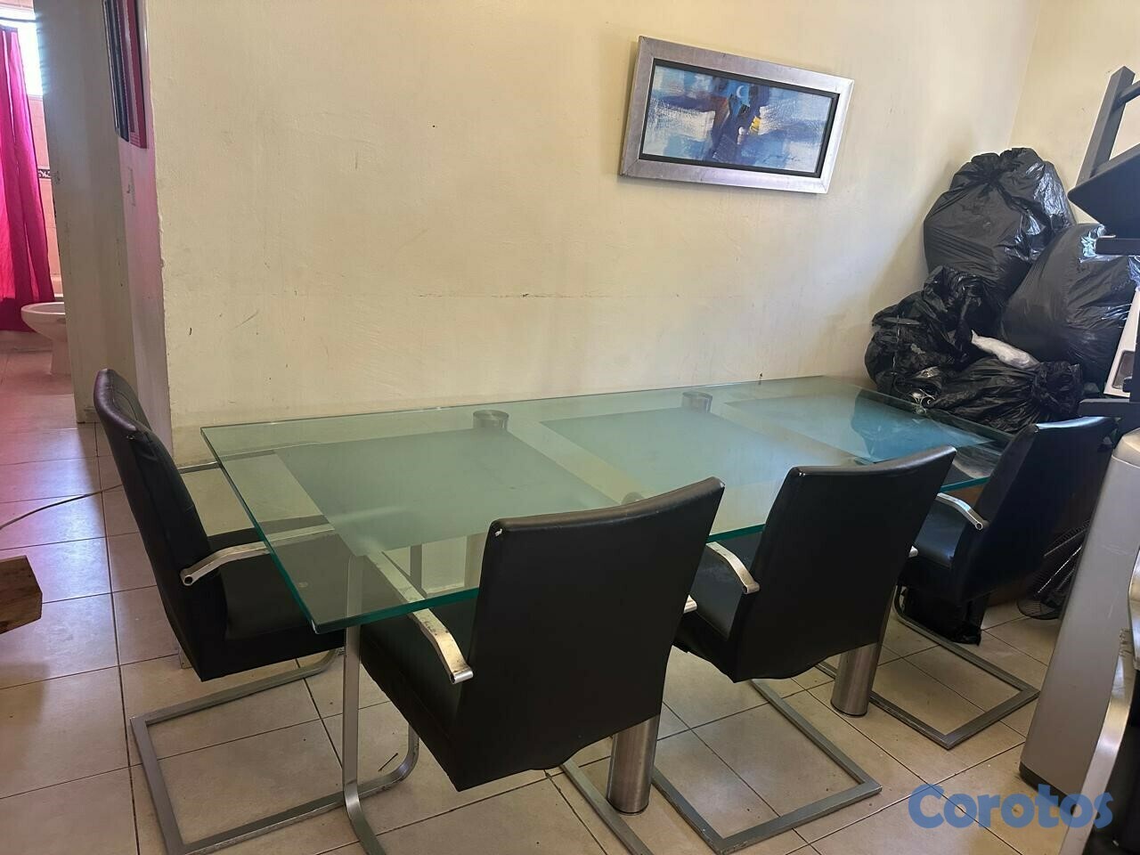 muebles y colchones - juego comedor en en cristal y leather 8 sillas  1