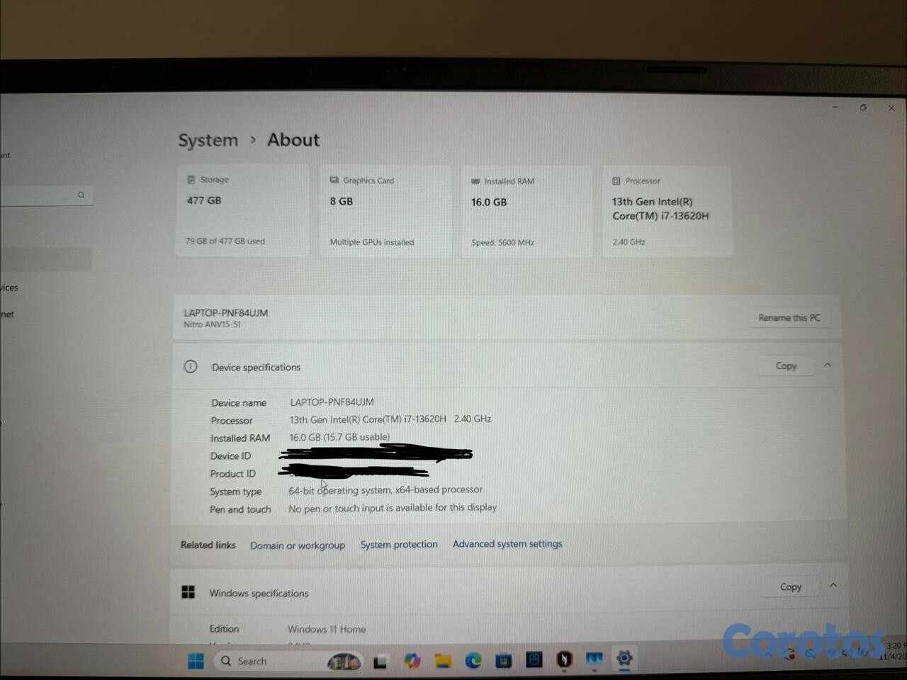 computadoras y laptops - Acer  / RTX 4060 / i7 13ª Gen / 165hz /16 RAM DDR5 7