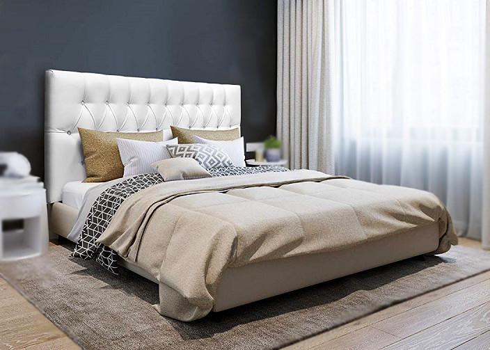 muebles y colchones - Cama color Blanca tapizada con colchón. Nueva
