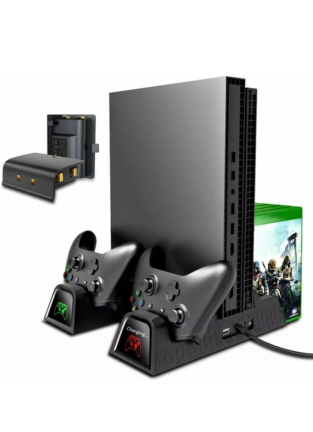 consolas y videojuegos - Base Vertical con Cargador y pila para controles Xbox One X y One S