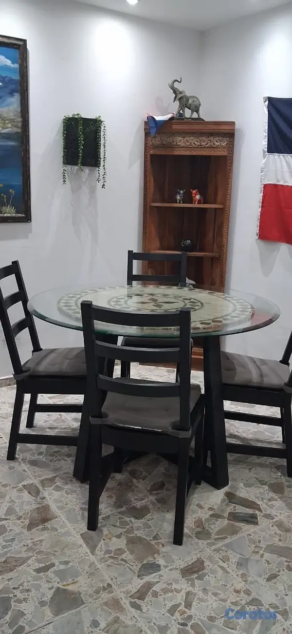 cocina - Mesa redonda con base de hierro y tope de vidrio b 3