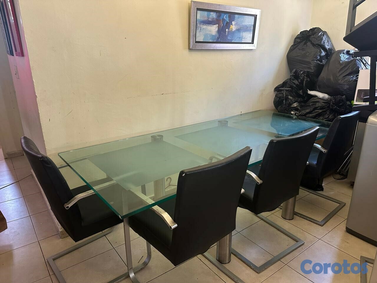 muebles y colchones - juego comedor en en cristal y leather 8 sillas  3
