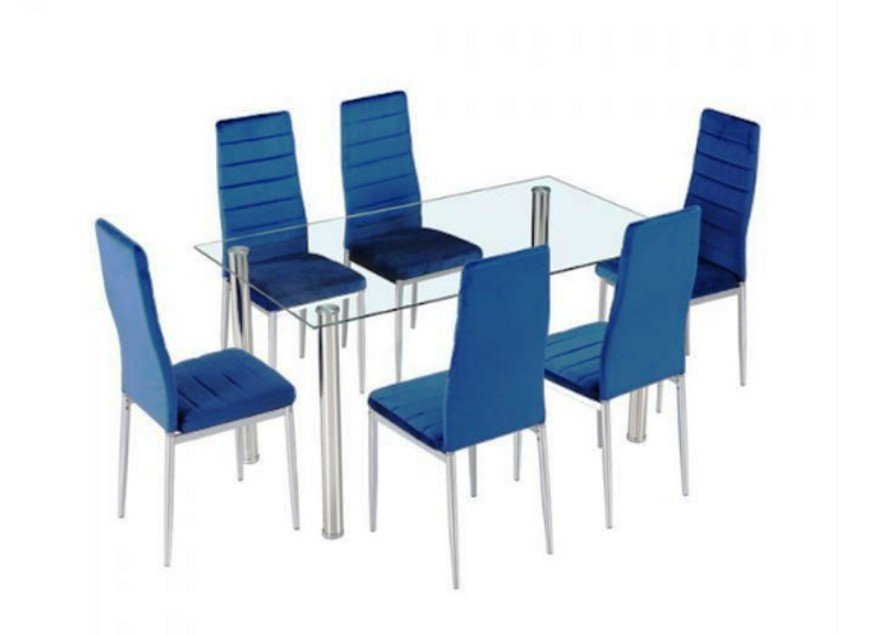 Juego de comedor cristal 6 sillas (Blue) 

