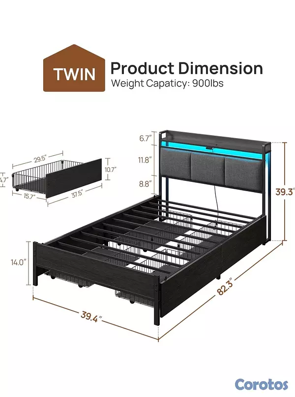 muebles y colchones - Rolanstar Armazón de cama tamaño twin con estación 5