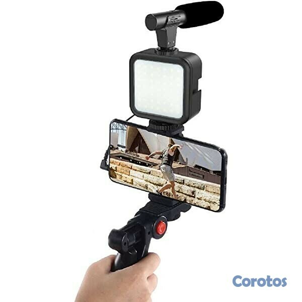 accesorios para electronica - Soporte para CELULAR con Micrófono y 3 luces led kit vlog vlogger video making 1