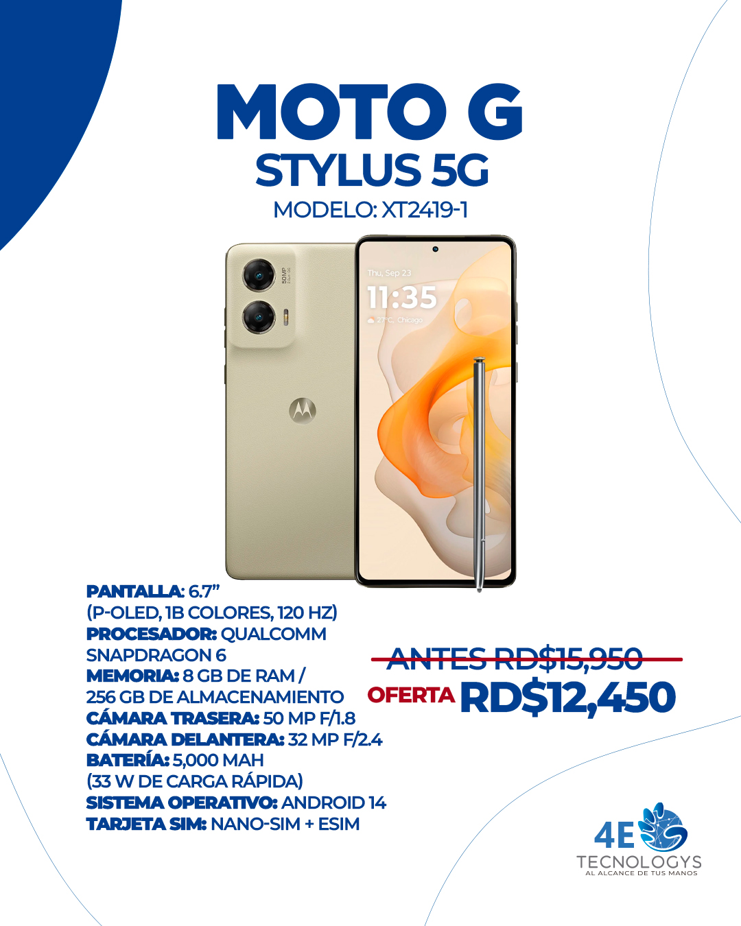 computadoras y laptops - Motorola Stylus 5G 6.7" Ram 8GB y 256 Sim + eSim  0
