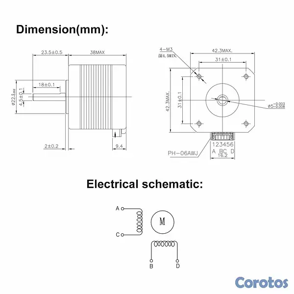 accesorios para electronica - Servo motor Nema 17 1.5A 42N.cm 3