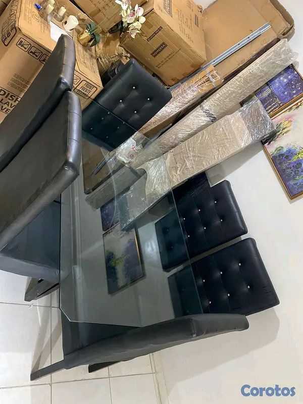 muebles y colchones - Comedor tope cristal negros en leather 20