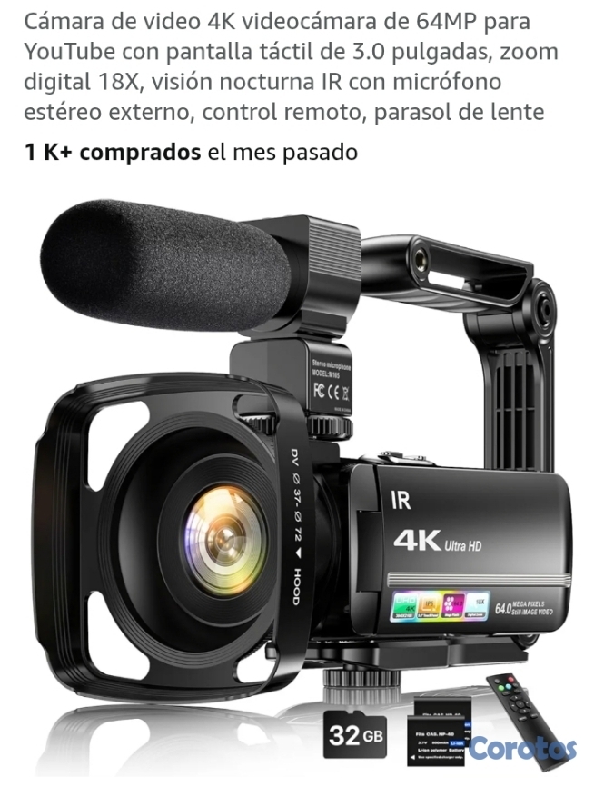 camaras y audio - cámara digital 4k nueva trae micrófono.control . trípode.2bacterias recargable 1