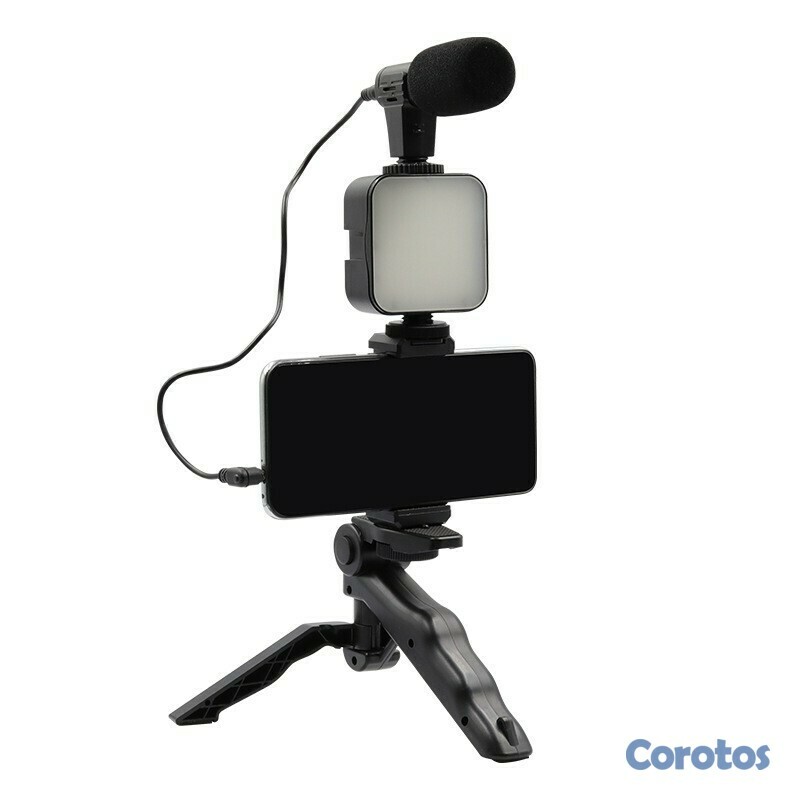 accesorios para electronica - Soporte para CELULAR con Micrófono y 3 luces led kit vlog vlogger video making 2