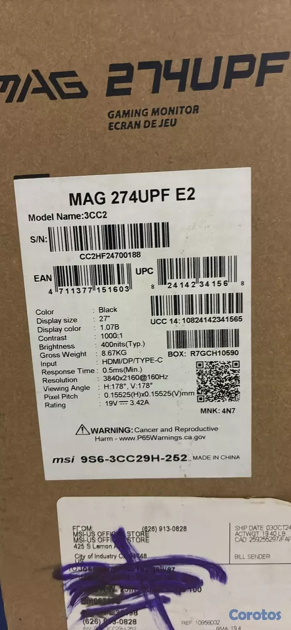 consolas y videojuegos - monitor gamer msi mag274upf e2
 3