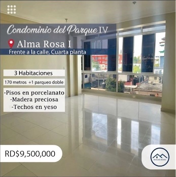 apartamentos - Venta de apartamento en Alma Rosa primera con 170mts 4to nivel Santo Domingo