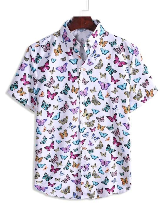 ropa para hombre - Camisa Estampada de mariposas ZAFUL para hombres