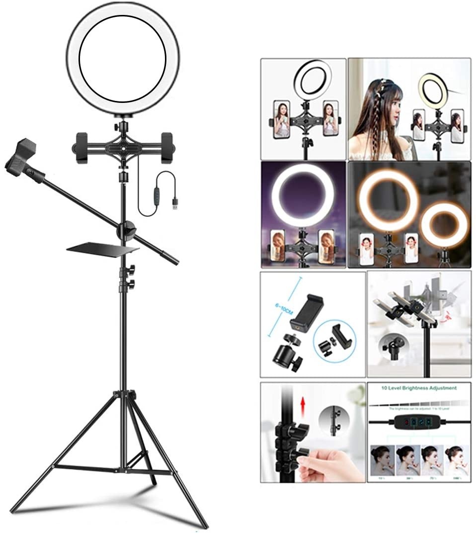 accesorios para electronica - ARO Luz LED de Anillo con Soporte para Celular micrófono y Tarjeta de Sonido 2