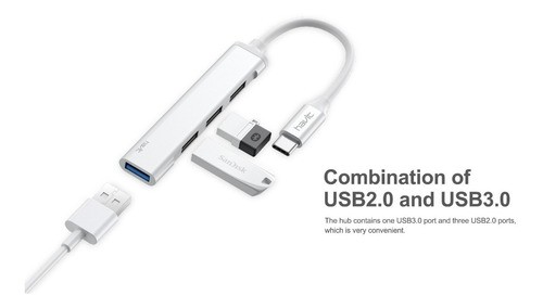 computadoras y laptops - HUB HAVIT (Mod.HB41) TIPO C a 4 PUERTOS USB (1x3.0 3x2.0), Cable 11cm