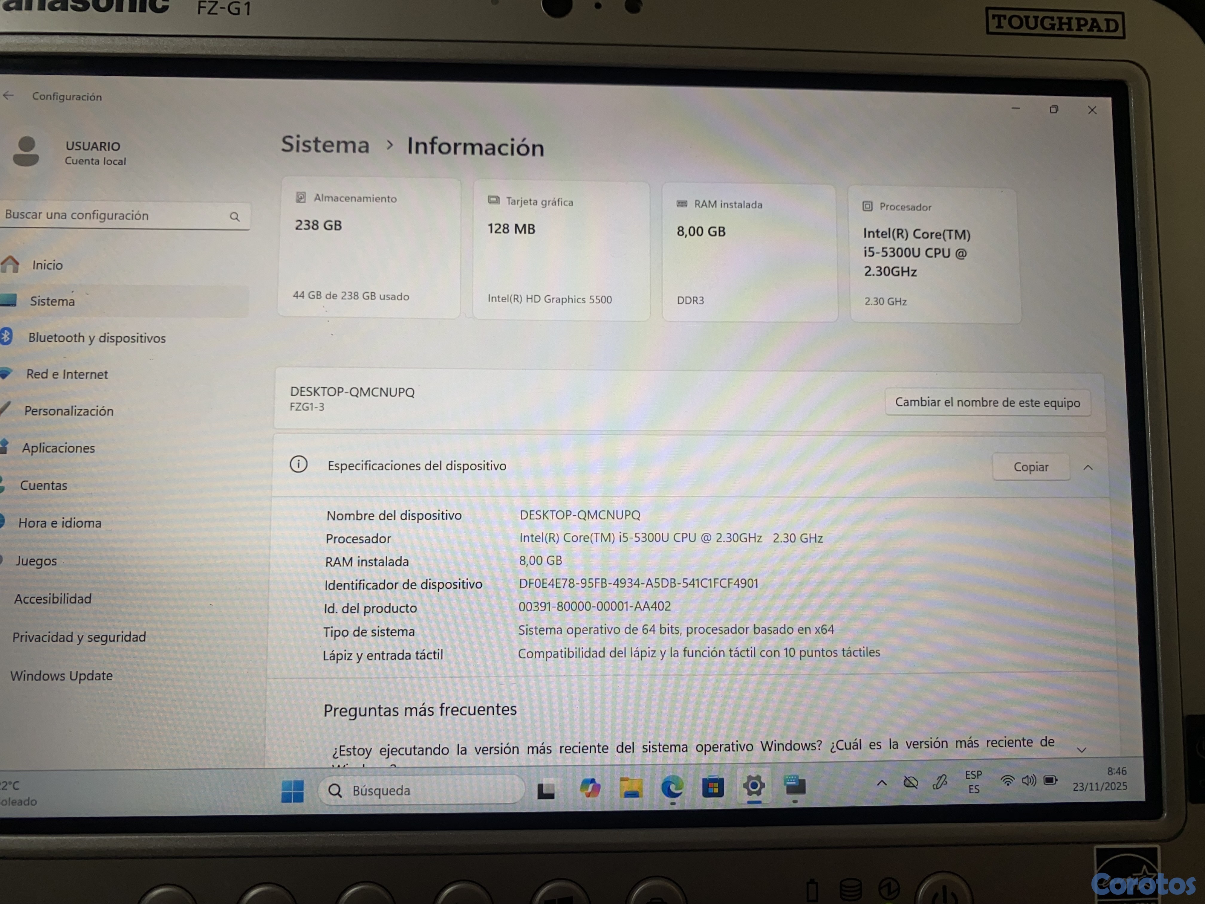 computadoras y laptops - Panasonic Fz-G1 tipo Tablet 1