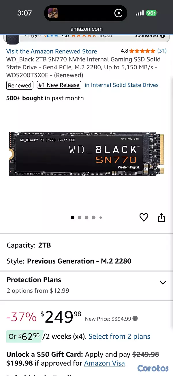 computadoras y laptops - WD BLACK 2TB 6,000mb/s 2