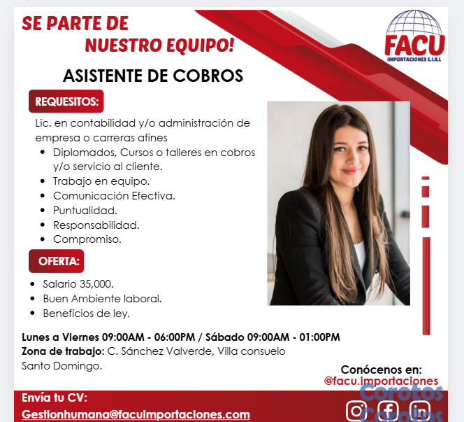 empleos disponibles - ASISTENTE DE COBROS