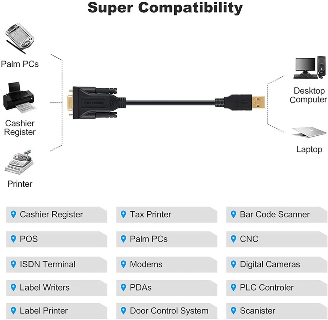 otros electronicos - Cable serial DB9 de USB 2.0 hembra a USB cable de 9 pines RS232 de 3 Metros 3