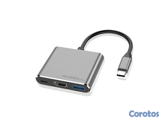 computadoras y laptops - HUB USB ARGOM TYPE C , 3 EN 1, USB TYPE-C, 1X HDMI 4K, 1X USB 3.0, PLATEADO. 1
