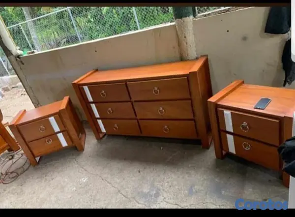 muebles y colchones - Juego de habitacion en madera moderno , color caob 1
