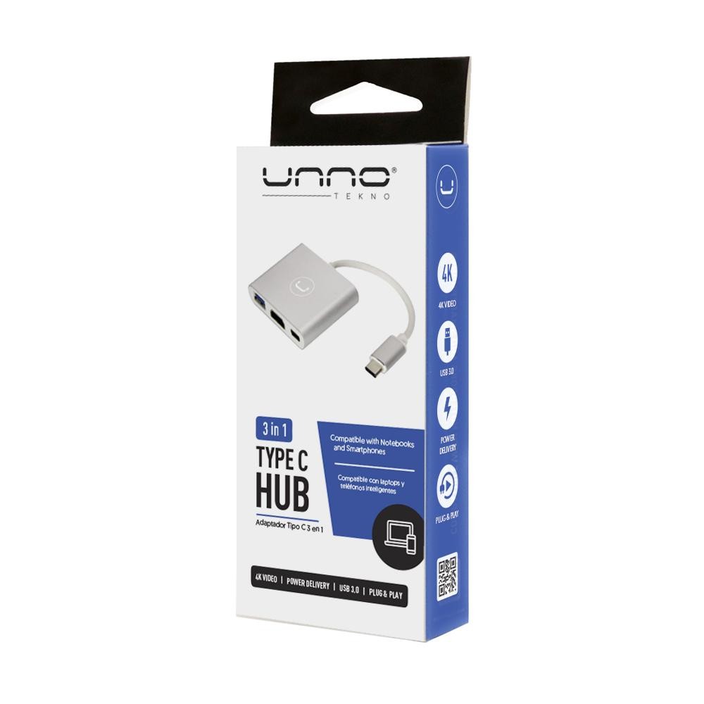 impresoras y scanners - HUB TIPO C 3 EN 1 (USB 3.0-HDMI-PD) UNNO 1
