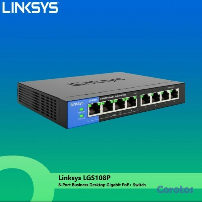 computadoras y laptops - SWITCH 8 PUERTOS LINKSYS - NO ADMINISTRABLE - 8 PUERTOS GIGABIT ETHERNET POE (4 