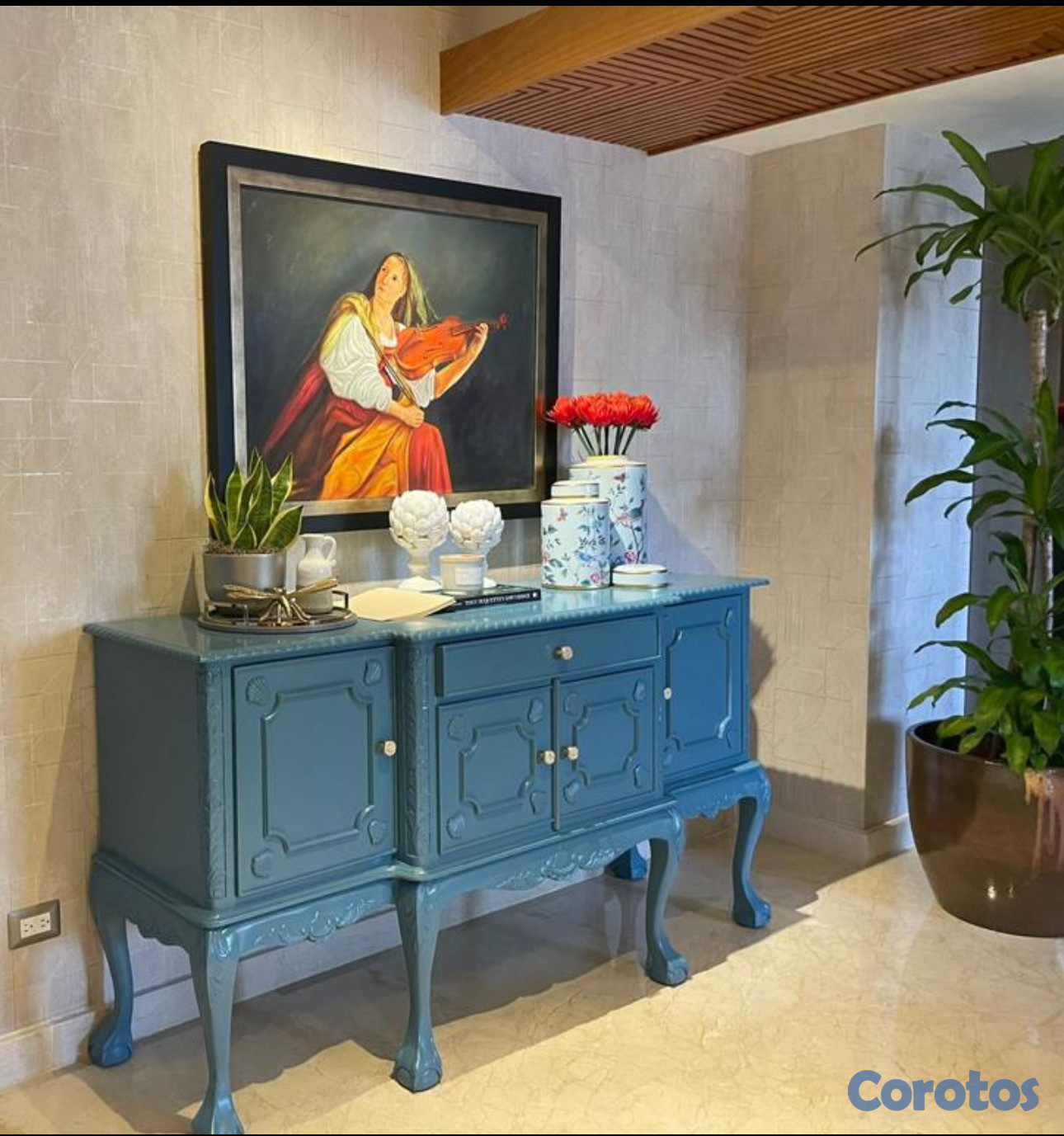 muebles y colchones - mesa bufetera vintage azul 