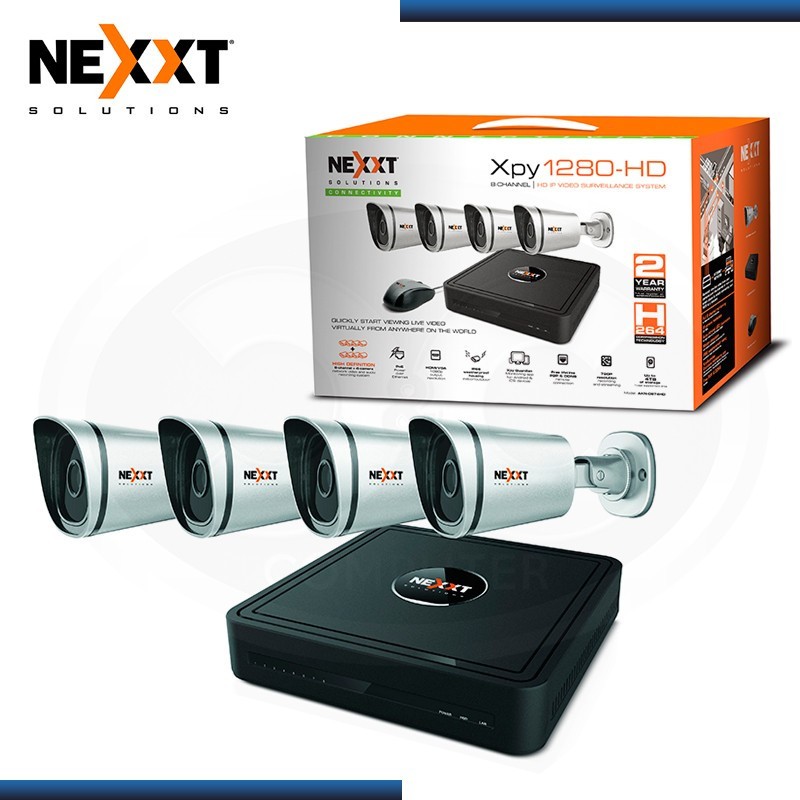 camaras y audio - Kit de seguridad Nexxt NVR de 8 canales + 4 Cámaras 720p POE