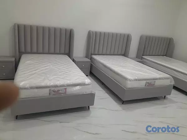 muebles y colchones - Cama tapizada moderna Gris+Colchón. Nueva 3