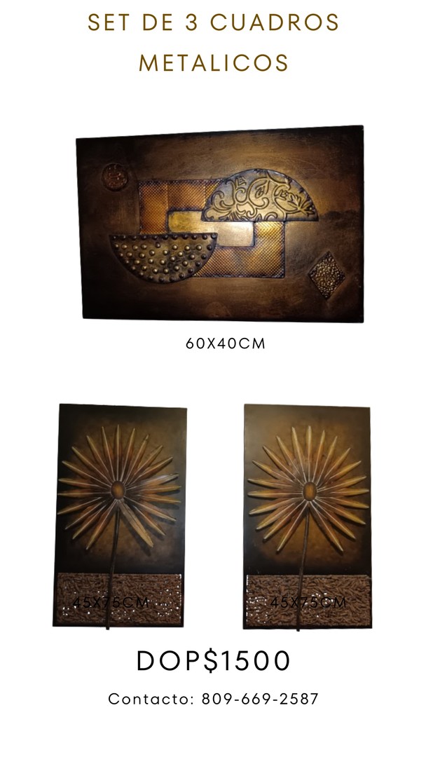 decoración y accesorios - Set de 3 cuadros metálicos 
Estilo rustico
Color marrón 