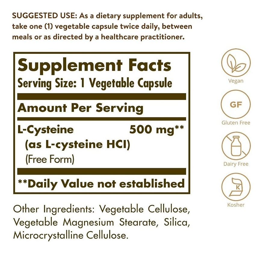 Salud y Equipamiento Médico - L-cysteine 500 Mg Solgar, 90 Cápsulas Vegetales 3