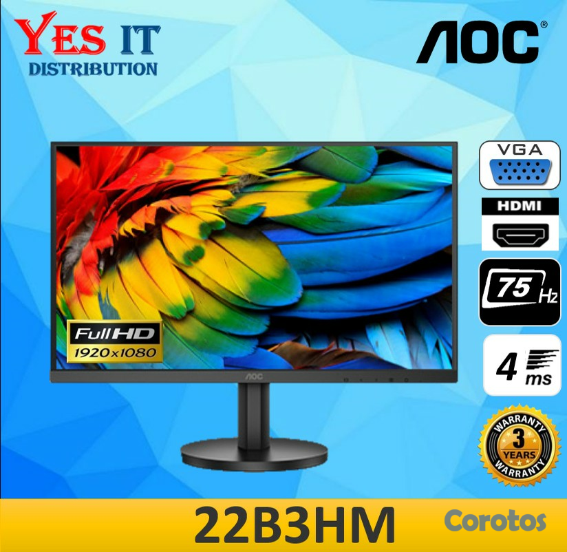 computadoras y laptops - MONITOR AOC 22" (21.5”) FHD 1920X 1080, VESA, 4MS HDMI 75HZ, VGA 60HZ, 250 CD/M²