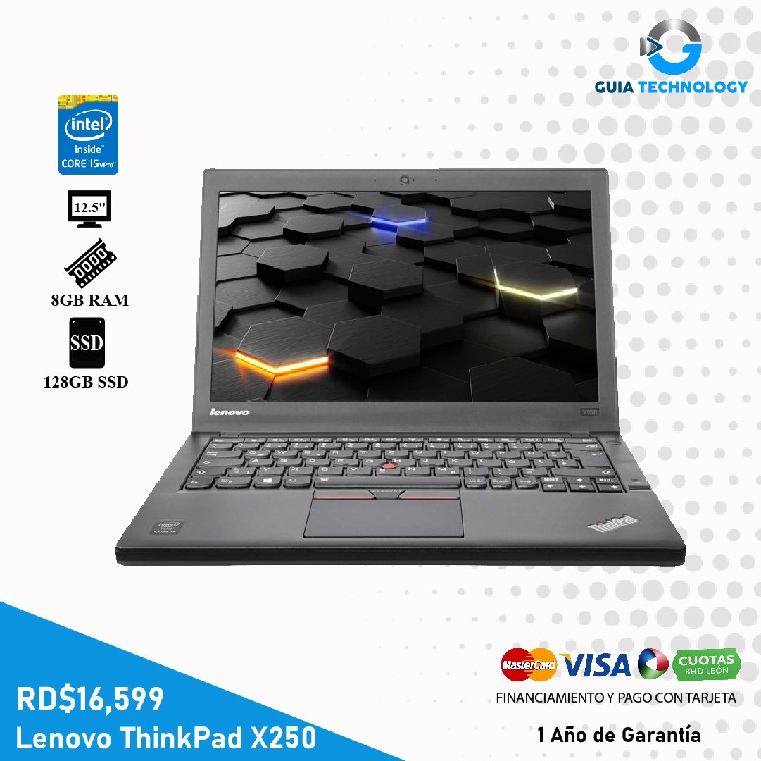 computadoras y laptops - Lenovo ThinkPad X250 Core i5-5300U @2.30 128GB SSD 8GB RAM (Mouse y Mochila)