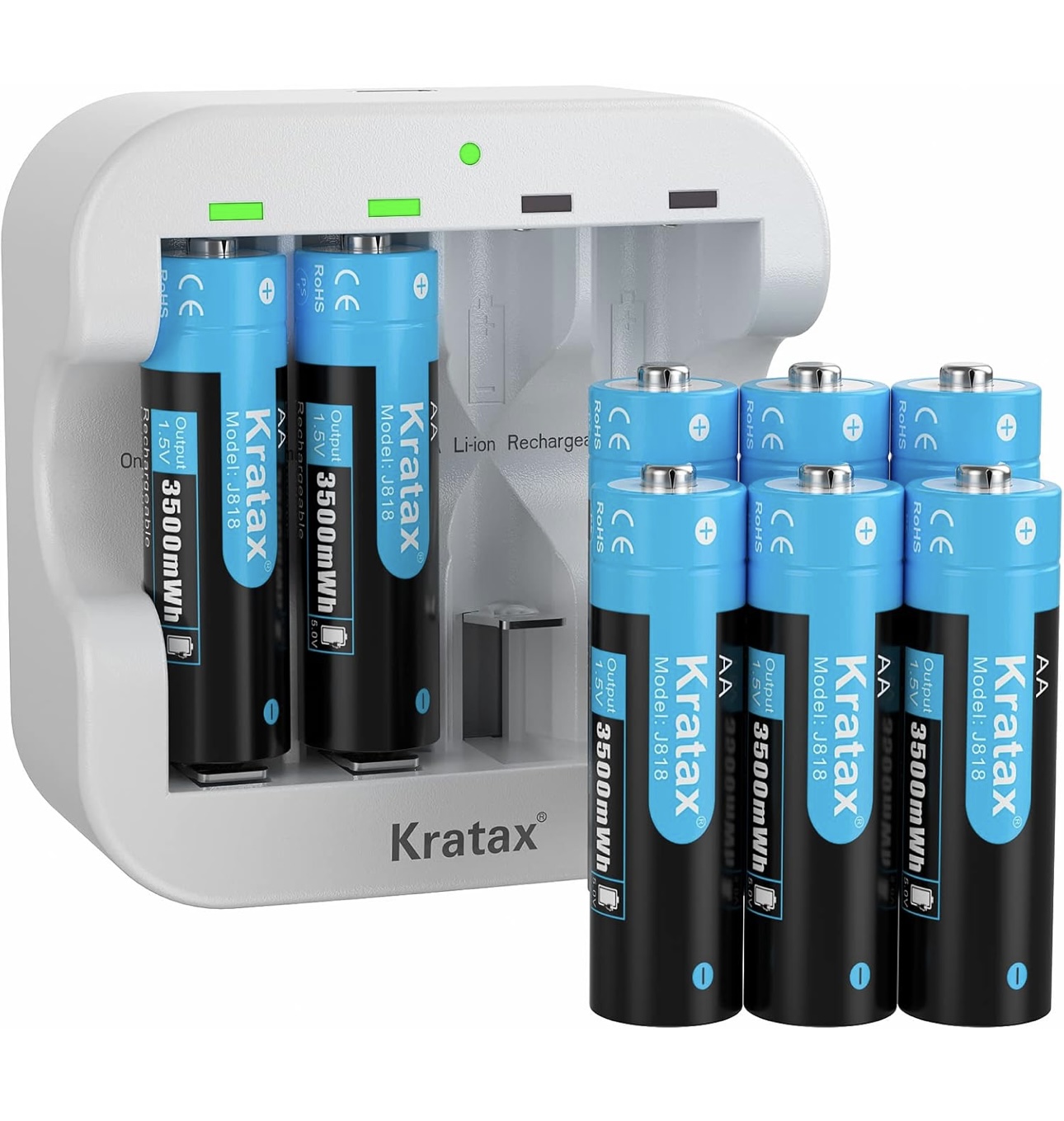 accesorios para electronica - Kratax Pilas recargables AA de litio 1.5V 1
