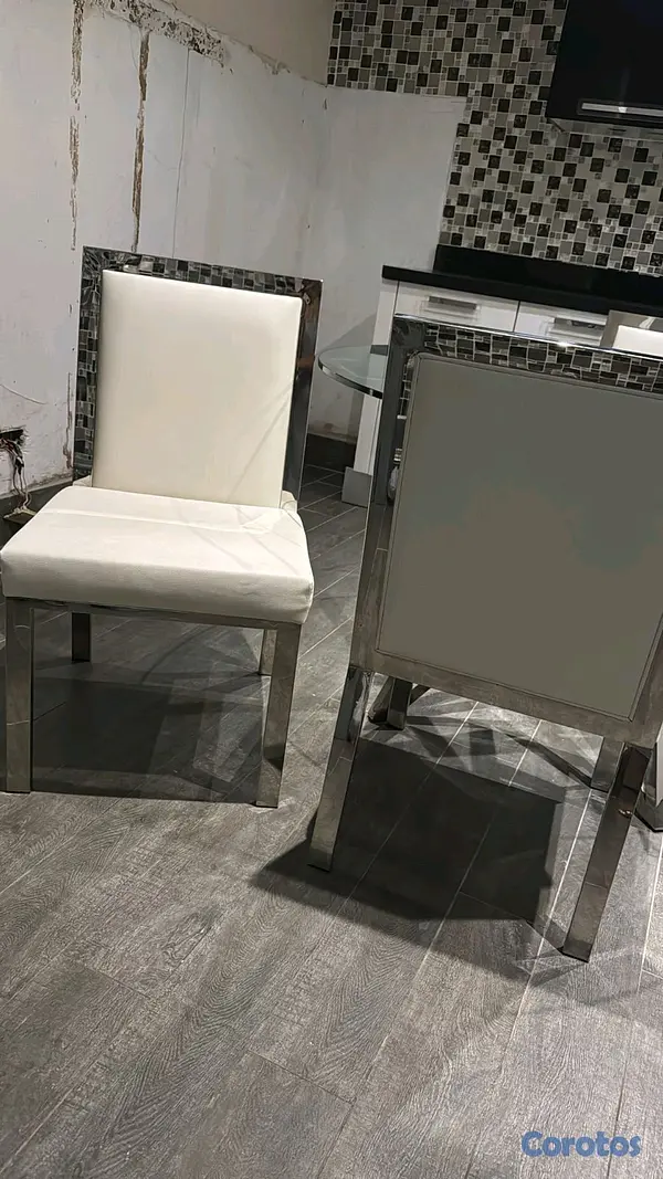 muebles y colchones - Base de mesa de comedor, más 4 sillas. ( Base en acero inoxidable) 4