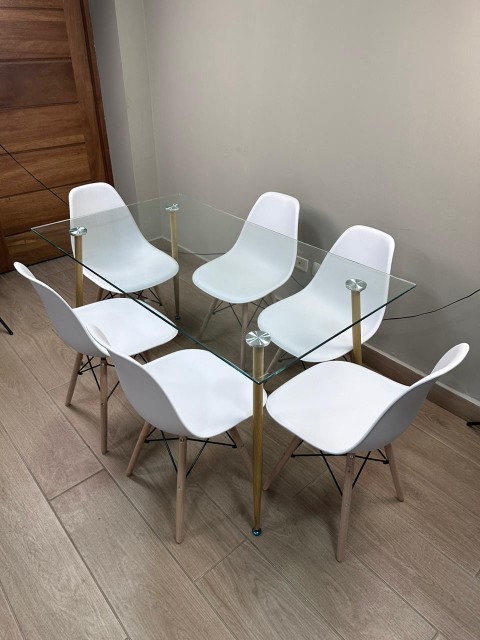 muebles y colchones - Juego de comedor nórdico importado, mesa de cristal de 6 sillas