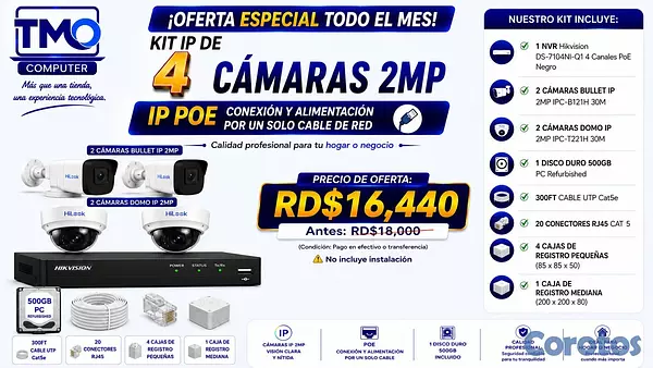 camaras y audio - KIT DE 4 CAMARAS IP 2MP 