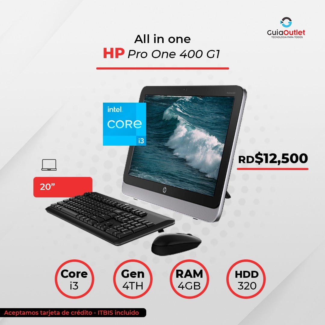 computadoras y laptops - All In One HP Pro One 400 G1/Core i3-4360T @3,20GHz 128GB SSD-500GB HDD 4GB RAM/