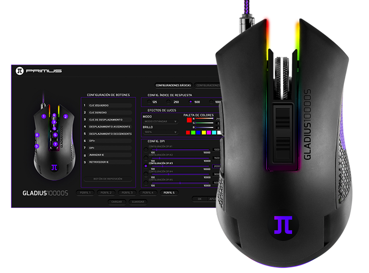 computadoras y laptops - MOUSE PRIMUS PMO-201, GAMING GLADIUS 10000S, OPTICO USB, 6 BOTONES, 