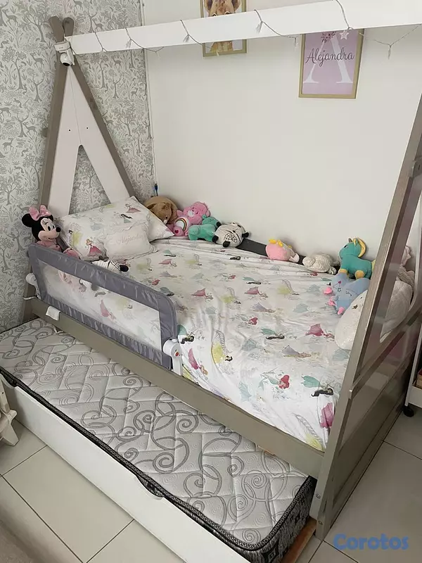 muebles y colchones - Cama de piso de madera de tamaño individual, con n 2