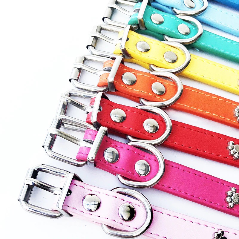 animales y mascotas - Collar de piel para perro, ajustables, correa para perros pequeños y medianos  0