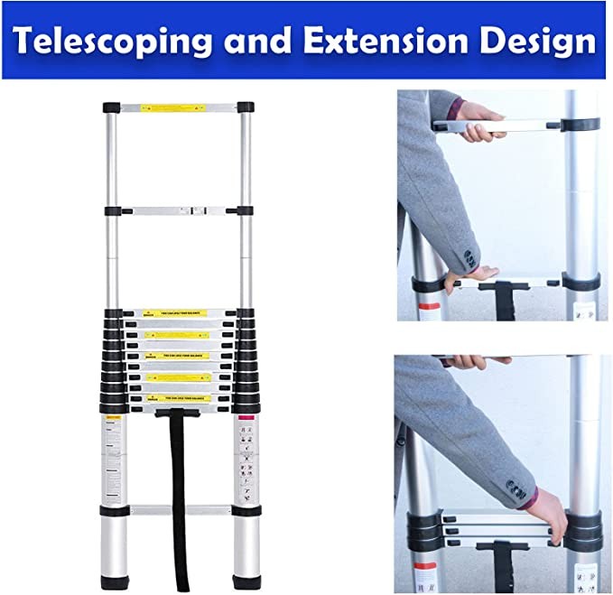 herramientas, jardines y exterior - Escalera telescópica de aluminio de 12.5 pies de extensión retractil multiusos 1