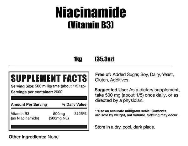 Salud y Equipamiento Médico - Vitamina B3 Niacinamida 1000gr 2