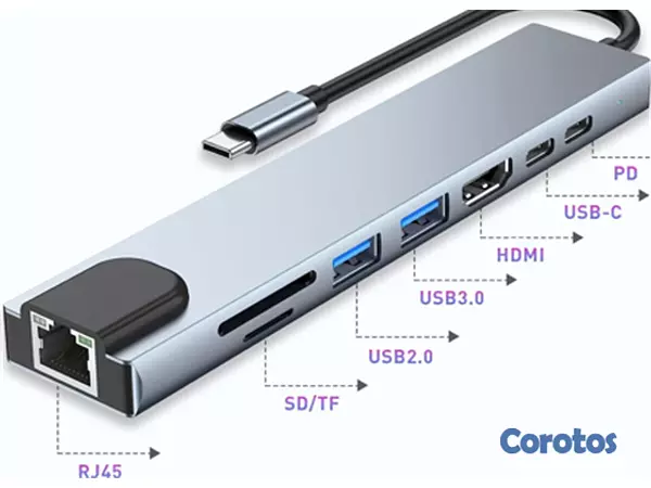otros electronicos - HUB USB MYO TIPO-C, 8 EN 1, USB 3.0, USB 2.0, 1X H 2