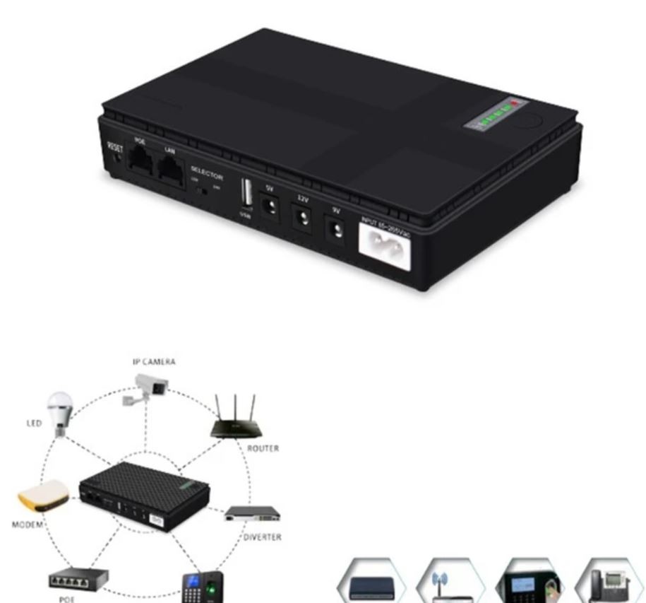 accesorios para electronica - Mini UPS DC con salida de voltaje 5v, 9v y 12 voltio, puerto de carga USB