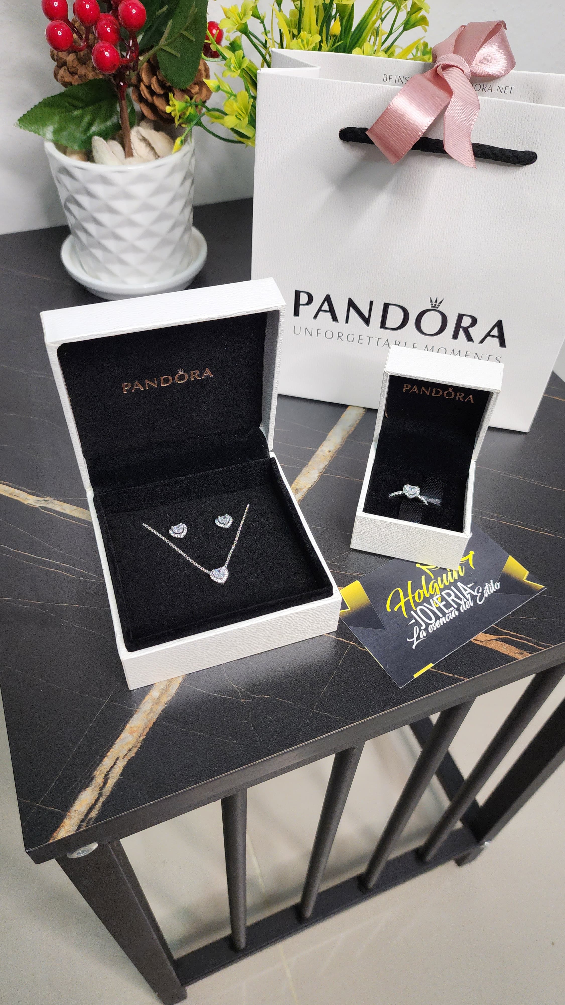 joyas, relojes y accesorios - SET PANDORA COMPLETO CADENA, ARETES, ANILLO 
