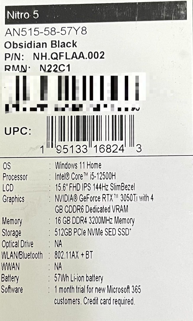 computadoras y laptops - Acer Nitro 5 15.6" i5 12va Gen. 512gb SSD * 16gb RAM * RTX3050TI  SELLADA 4