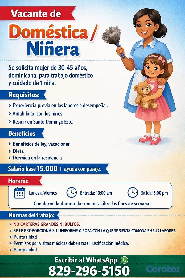 empleos disponibles - SE SOLOCITA DOMESTICA CON DORMIDA  2